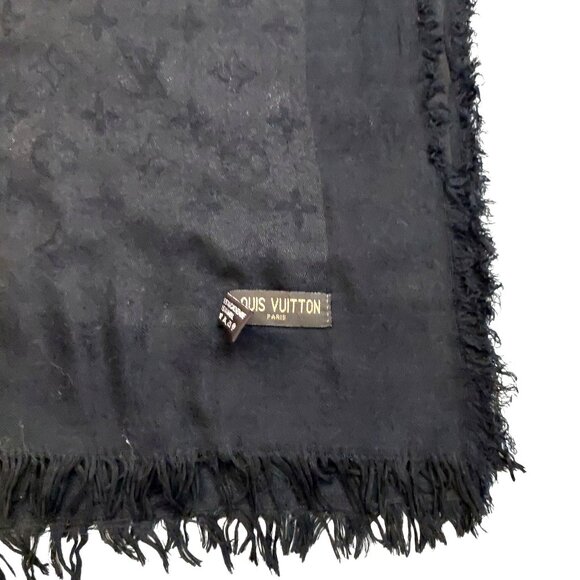 LOUIS VUITTON LV Luxury Vintage Black Monogram Scarf Shawl Wrap - Picture 6 of 11